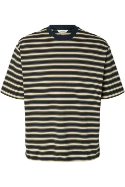 SLHRELAXASPEN - Stribet bomulds t-shirt med korte ærmer