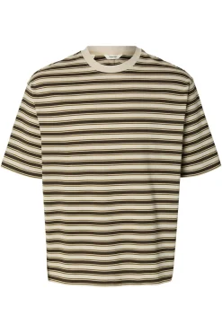 SLHRELAXASPEN - Stribet bomulds t-shirt med korte ærmer