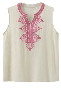 Vigdis - Ærmeløs top med broderi