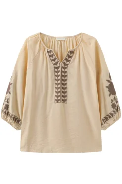Vina - Boheme bluse med trekvartærmer og broderi