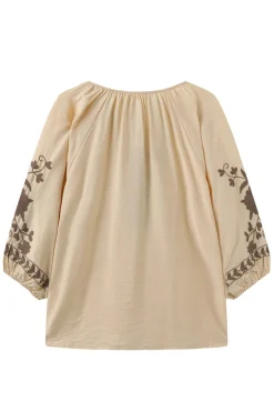 Vina - Boheme bluse med trekvartærmer og broderi