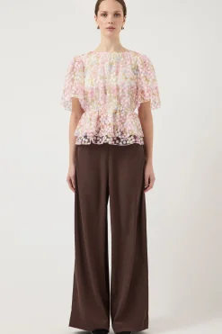 YASLEANNA - Kortærmet bluse med pufærmer og blomster