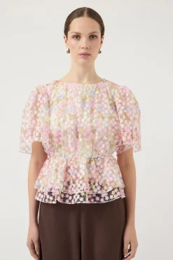 YASLEANNA - Kortærmet bluse med pufærmer og blomster