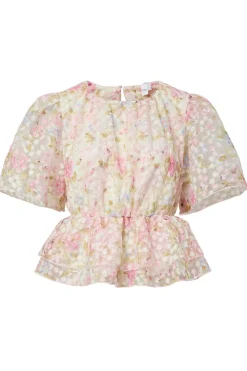 YASLEANNA - Kortærmet bluse med pufærmer og blomster