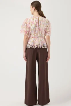 YASLEANNA - Kortærmet bluse med pufærmer og blomster