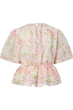 YASLEANNA - Kortærmet bluse med pufærmer og blomster