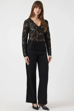 YAS YASLACEY LS V-NECK LACE TOP S. NOOS