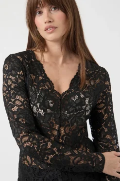 YAS YASLACEY LS V-NECK LACE TOP S. NOOS