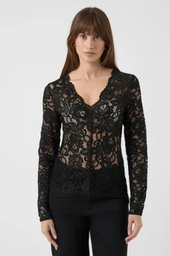 YAS YASLACEY LS V-NECK LACE TOP S. NOOS